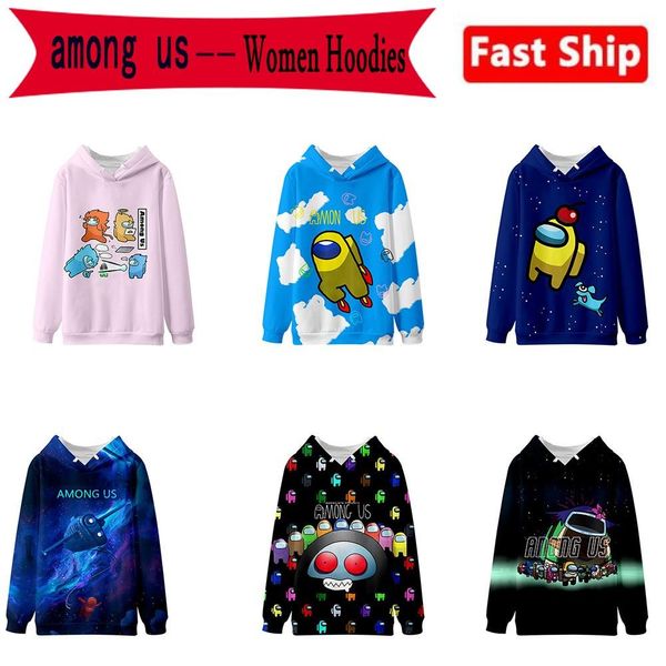 

6xl plus size among us games printed women hooded sweatshirts crewmates imposter sweatshirts spring autumn pullovers streetwear fs9809, Black