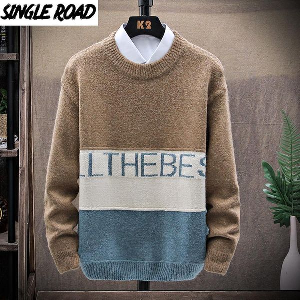 

singleroad mens knitted sweater men 2020 winter patchwork sweaters pullover jumper harajuku korean causual khaki sweater men, White;black