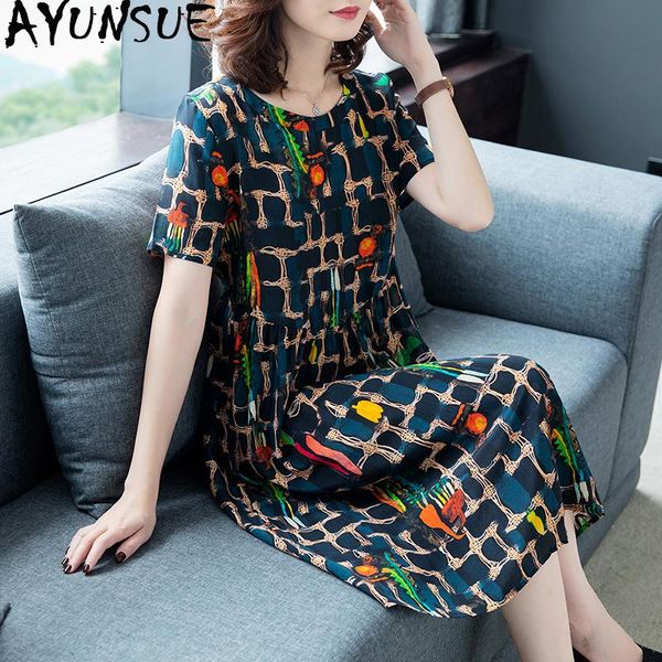 

casual dresses ayunsue summer dress women clothes plaid plus size elegant midid party ladies printed vestido e86049 kj3969, Black;gray