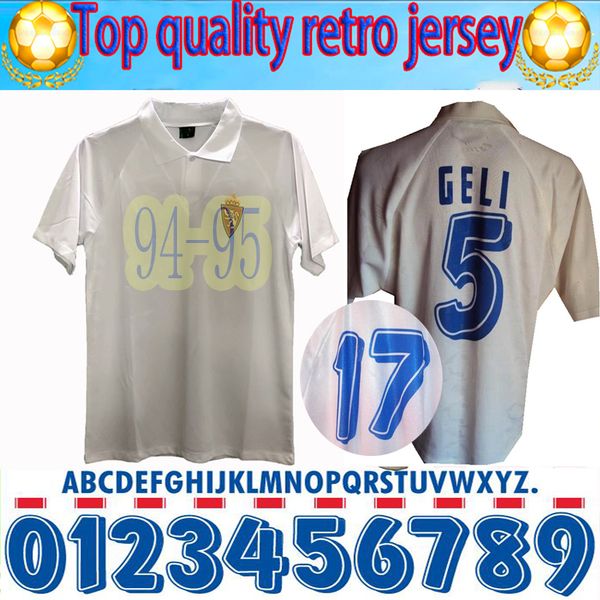 

1994 1995 geli 5 zaragoza retro soccer jersey 94 95 poyet pardeza nayim higuera geli vintage classic football shirt, Black;yellow