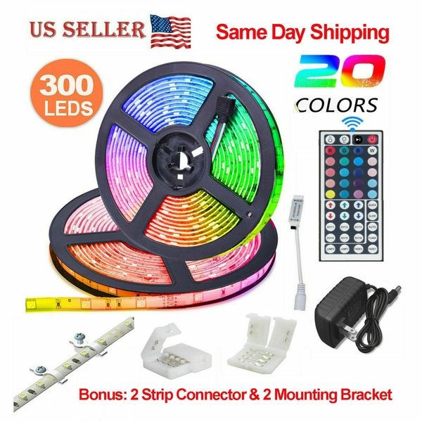 

32.8 feet rgb waterproof led strip light smd 44 key remote 12v dc power kit 5050