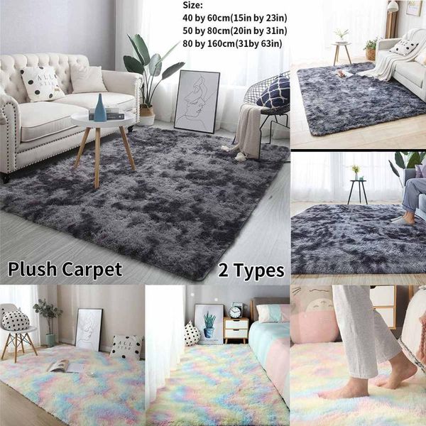 

rainbow carpet rug tie dyeing plush soft carpet for living room bedroom anti-slip floor mats water absorption rug grey