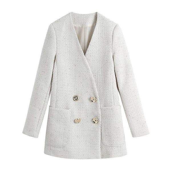 

women's suits & blazers elina fashion pockets double breasted women elegant long sleeve v neck jackets casual solid ladies, White;black