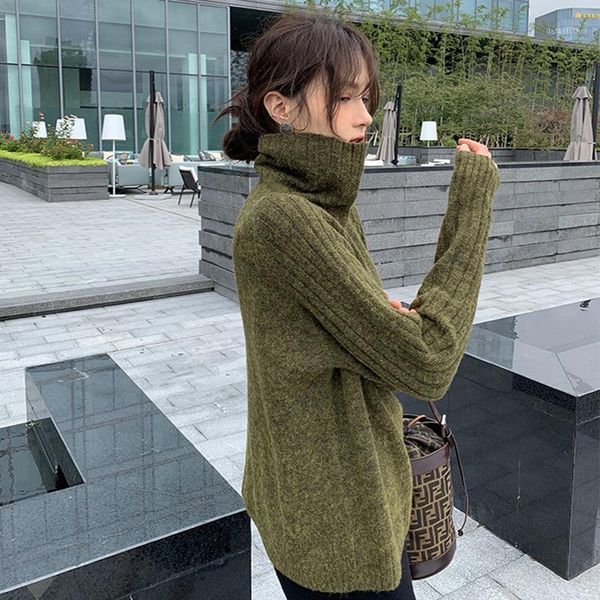 

autumn winter women's sweater korean solid color pullover turtleneck sweater new loose and thin knitted bottoming ll9651, White;black