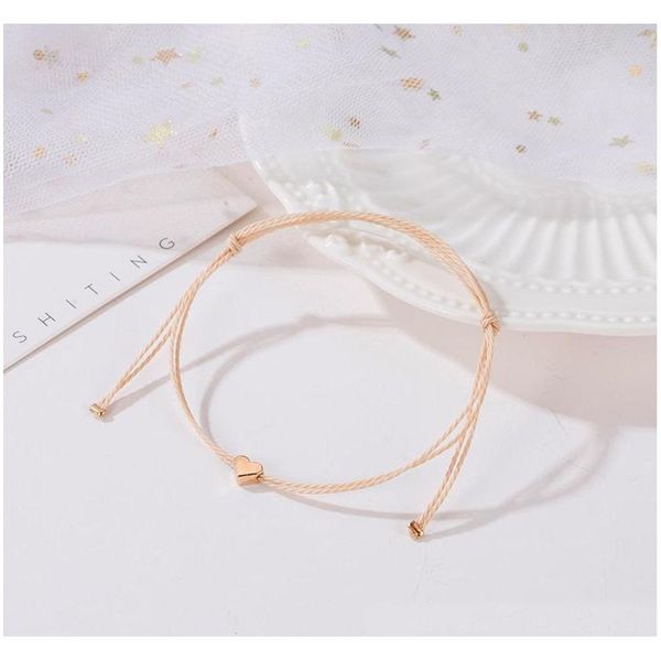 

sweet simple rope loved heart pendant bracelet golden adjustable string solid hasp beaded peach hearts band hand cha bbyfob bde_home, Golden;silver