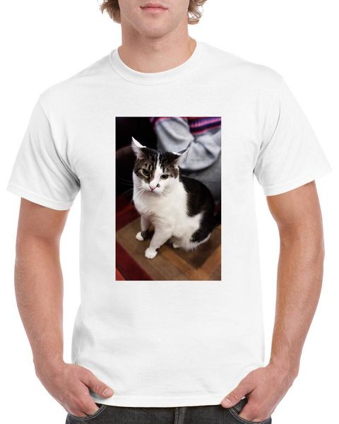 

cat printed tee summer fashion short sleeve round neck t shirt men's casual, White;black