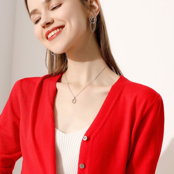 

v-neck knitted cardigan 2020 autumn new solid color sweater coat women's single-breasted simple sunscreen air-conditioned shirt, White;black