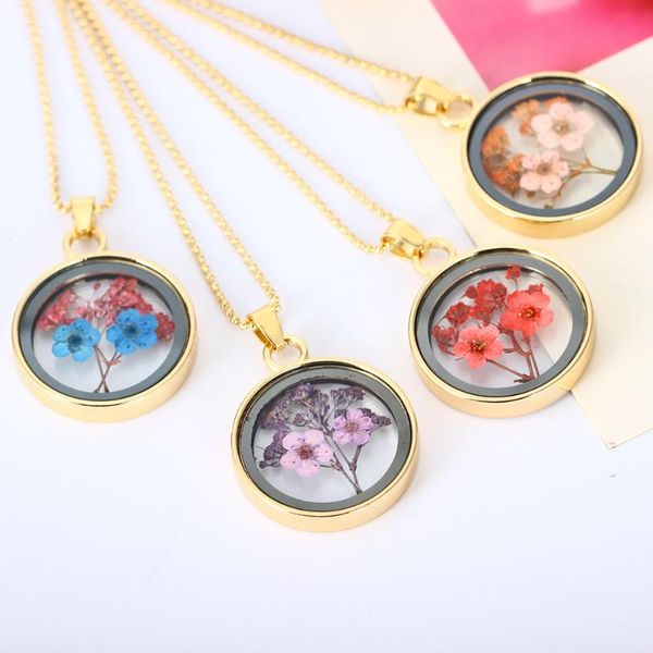 

pendant necklaces dried flowers round glass ball necklace gold long chain charms summer fine women jewelry fashion, Silver