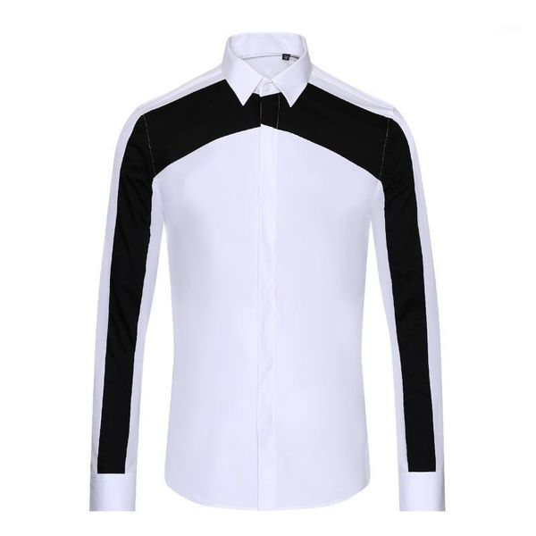 

2020 new arrival fashion geometric black and white splicing fashion men long sleeve casual shirts size mlxl2xl 3xl1, White;black