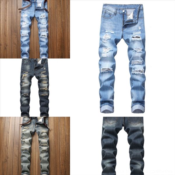 

0eicw uefezo new fit men skinny autumn hip hop stripe elastic bottoms jeans man s denim jeans denim pants hole male stretchy pencil, Black
