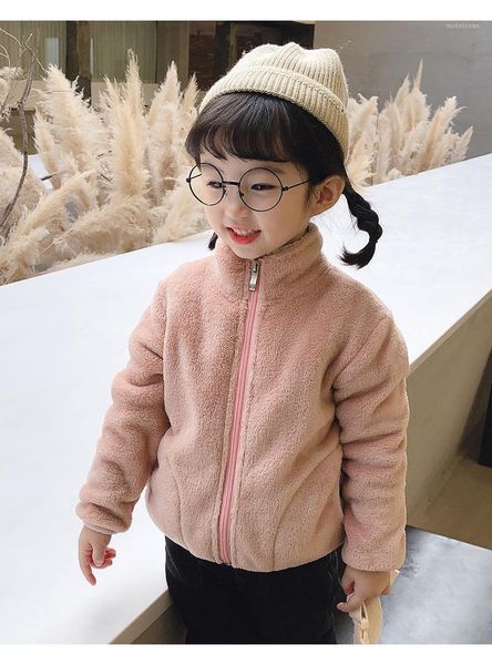 

boys and girls warm clothes 2020 autumn and winter new children's plush jacket girls plus velvet cotton jacket boys casual wool sweater, Blue;gray