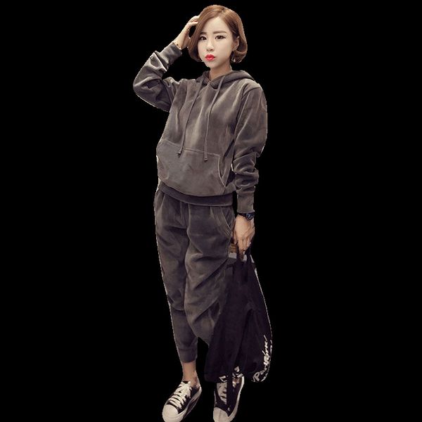 

2021 new women's clothes size gold sports suit fashion fall and winter plus velvet casual nightgown 2 piece together 54bf, White