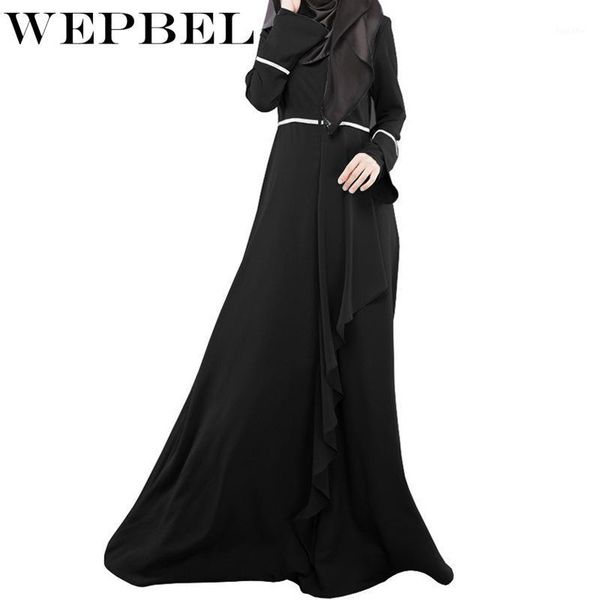 

wepbel muslim women full sleeve ruffles o neck dress abaya casual malaysia turkey indonisia ladies female long maxi dresses1, Black;gray