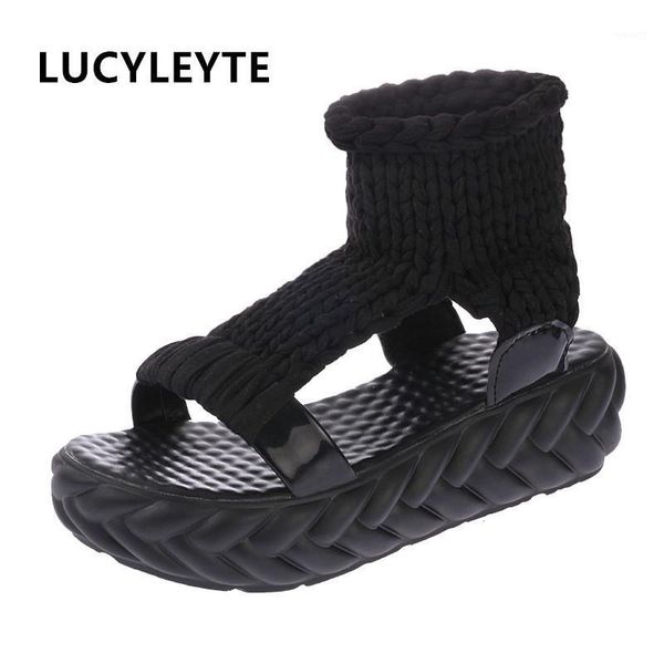 

dress shoes comfortable casual wool women's summer sandals 2021 arrival knit platform candy color wedge sandalias1, Black