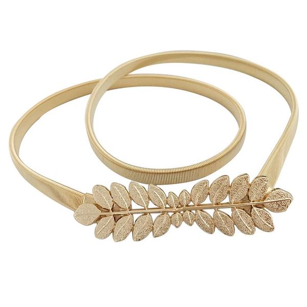

ladies elastic waist chain belts flower leaves metal buckle belt dresses women female gold thin belts fashion 2020 waistband, Black;brown