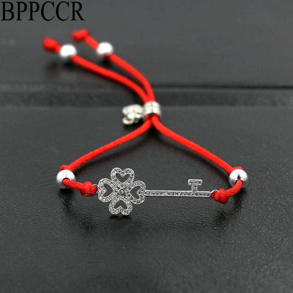 

charm bracelets bppccr micro pave cz crystal shiny love heart key red string for women rope thread lucky mujer pulseras, Golden;silver