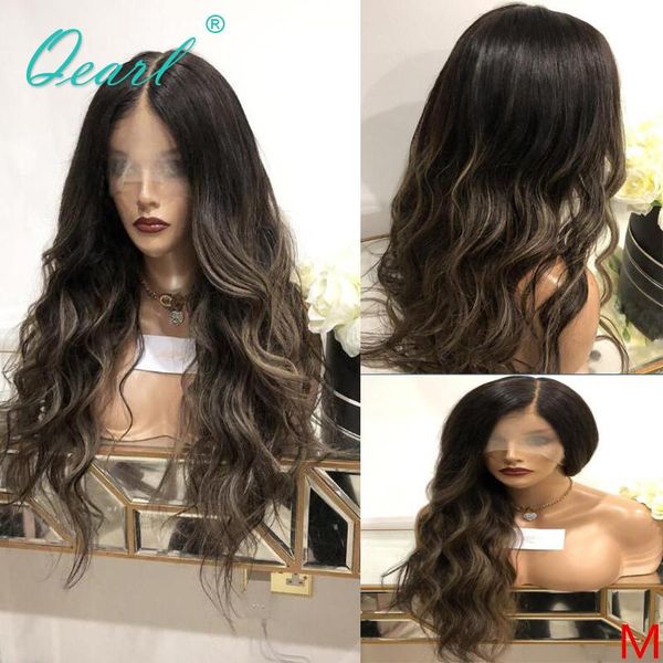 

lace wigs human hair front wig balayage highlights brown blonde color blend 13x4/13x6 brazilian wavy remy 150% 180% qearl, Black;brown