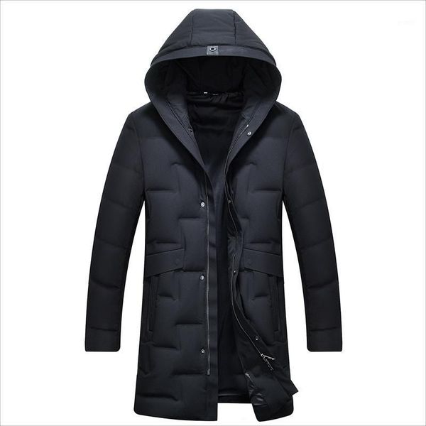 

men's long duck down jacket slim hooded parkas warm down coat for men male1, Black