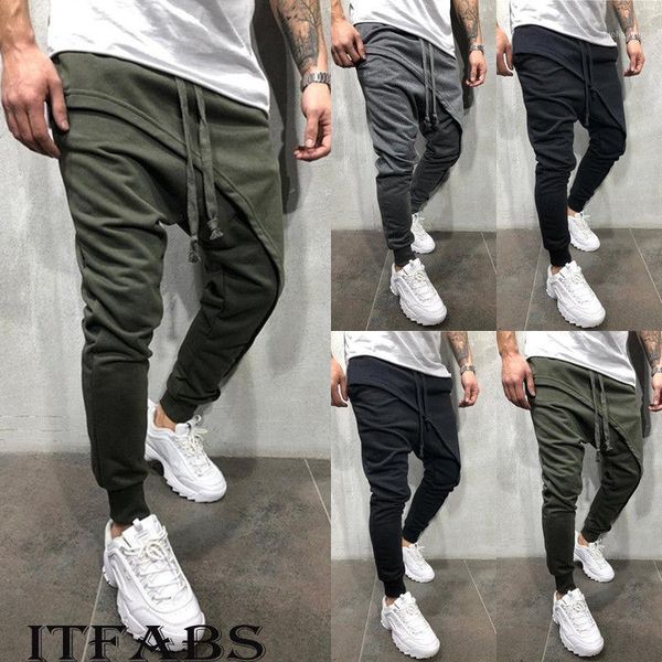 

new trend men casual pants long trousers tracksuit fit workout joggers sweatpants hip hop pants m-3xl1, Black