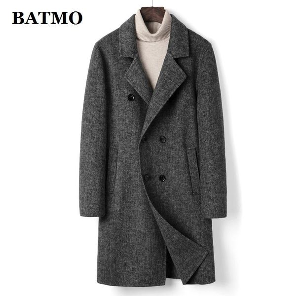 

men's wool & blends batmo 2021 arrival autumn&spring trench coat men,casual alpaca double breasted jackets ,s81, Black
