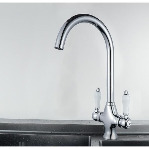 

chrome kitchen faucets porcelain dual handle kitchen tap copper cold and mixer single hole deck mounted polis qyltja