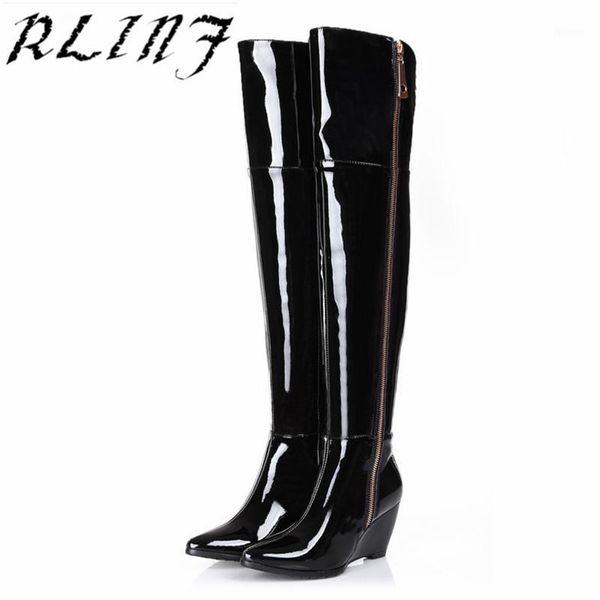 

rlinf over the knee boots leather women's boots high heel knee thigh high1, Black