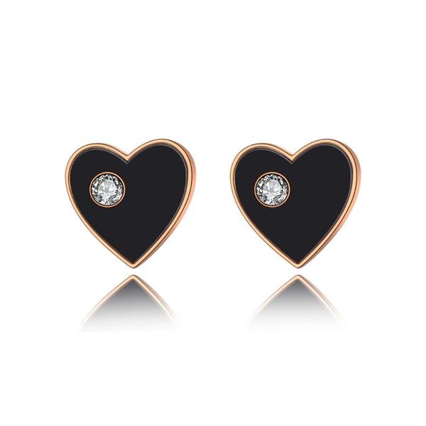 

titanium нержавеющая сталь черное акриловое сердце серьги свадебные для женщин мода cz кристаллические серьги штендов ювелирные изделия e192, Golden;silver