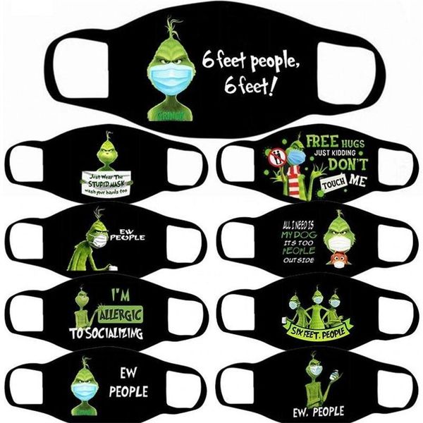 

2020 stink stank stunk grinch face mask christmas 3d print black cotton cosplay face masks washable reusable dust proof adults kids
