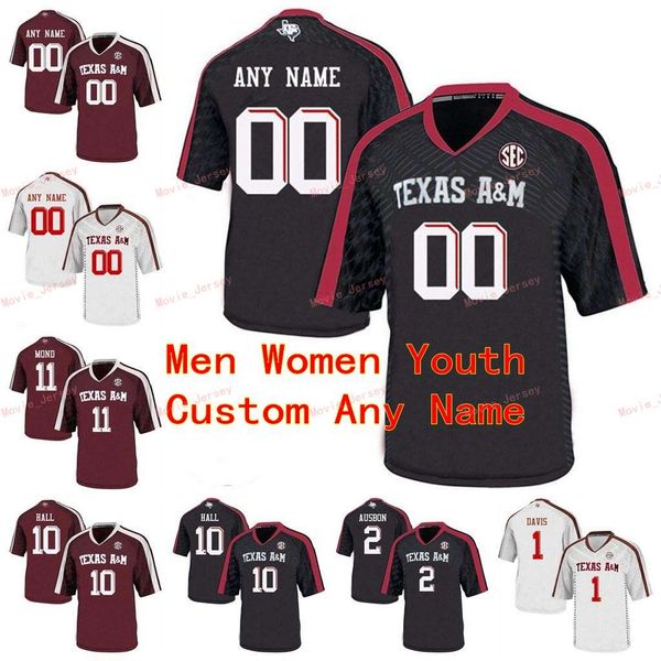 

stitched custom 16 chase lane 17 ryan tannehill 2 jhamon ausbon 2 johnny manziel texas a&m aggies college men women youth jersey, Black