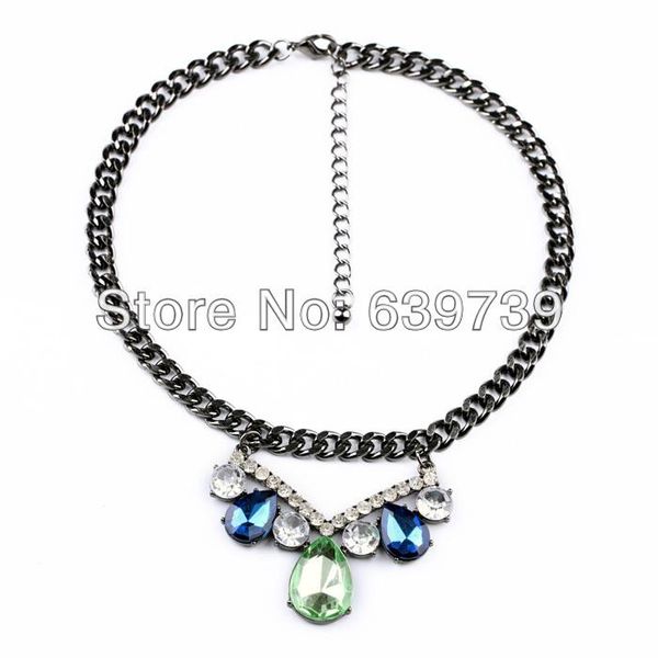 

chains bulk price gossip girl blue teardrop glass stone necklace, Silver