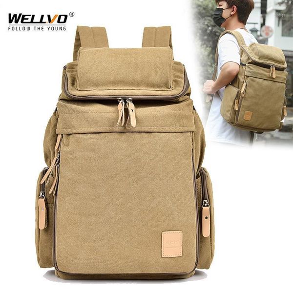 

backpack wellvo canvas large capacity travel backpacks men casual bag bucket bags for xa25zc1