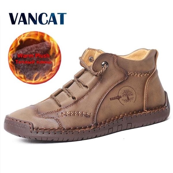 

brand winter men's boots warm plush men's snow boots handmade leather men ankle boots outdoor non-slip men's shoes size 38-48, Black