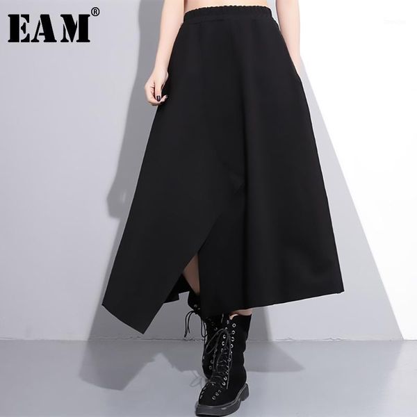 

eam] 2020 new spring high elastic waist black irregular hem vent loose big hem half-body skirt women fashion tide je52401m1