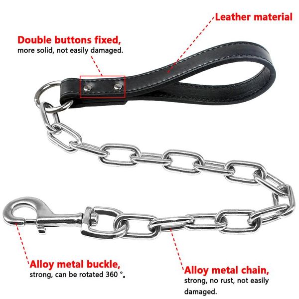 

durable dog chain leash small large dogs walking lead rope collar harness leashes with leather handle golden color pet qylcos