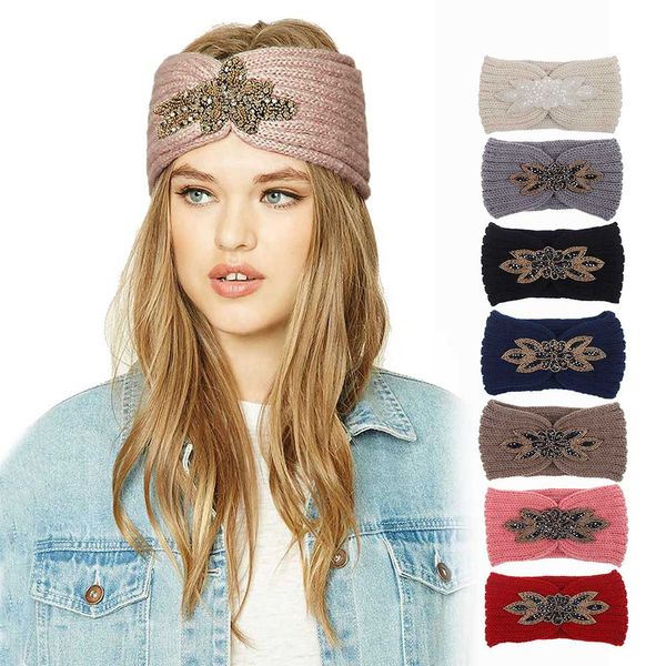 DHL-freies Diamant-gestricktes Häkel-Stirnband für Damen, Wintersport, Haarband, Turban-Stirnband, Ohrenschützer, Stirnbänder für Party