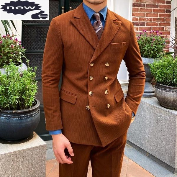 

men's suits & blazers men japan style retro slim corduroy blazer 2 piece set autumn business straight trousers double breasted suit jac, White;black