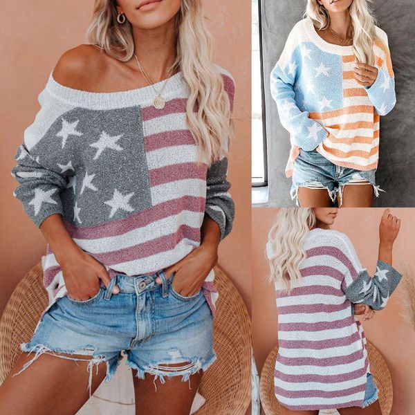 

fall / winter 2020 new american flag off shoulder sweater pullover, White;black