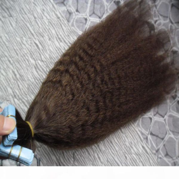 

tape in human hair extensions coarse yaki 100g kinky straight remy european skin weft 100% human hair extensions, Black
