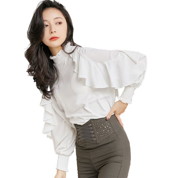 

2021 new spring summer render korean flashlight long sleeve female chiffon officelady blouse mujer shirt yz11, White