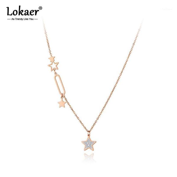 

lokaer original design stainless steel star charm choker necklaces for women fashion cz crystal geometry pendant necklace n202391, Silver