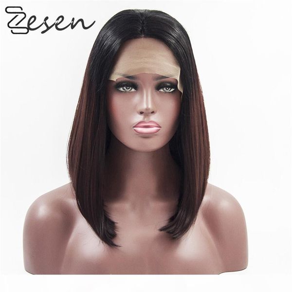 

zesen 13*4 lace front wigs black short bob wig heat resistant fiber hair straight bob synthetic lace front wigs for womey