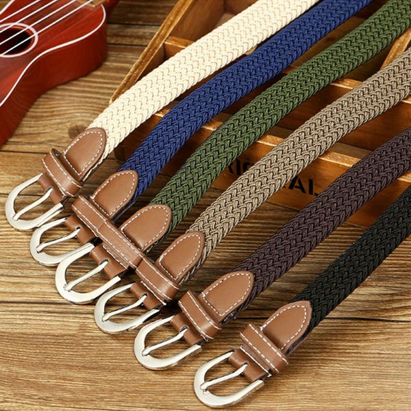 

waist pin new leather canvas buckle elastic woven belt stretch waistband 1pc beige black blue coffee khaki green sel, Black;brown