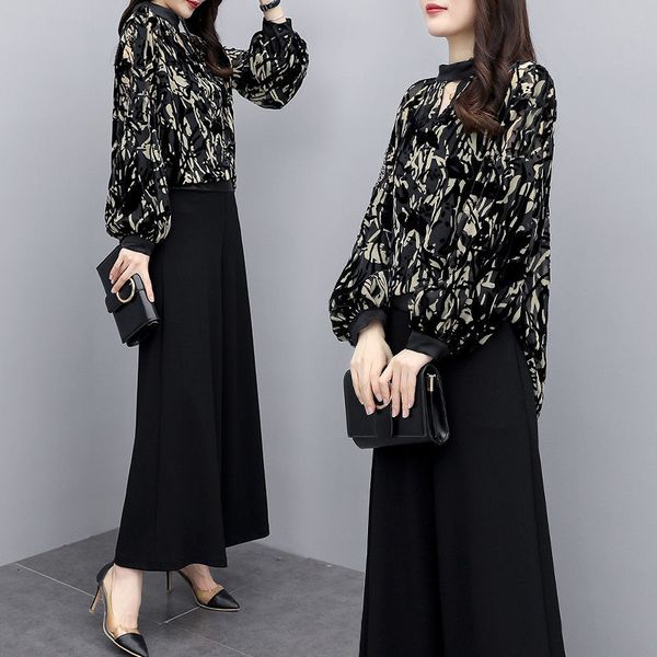 

piece woman 2 set blouse casual suits chiffon pullovers turtlenecks + pair pairs of women's clothes 8au7, Gray