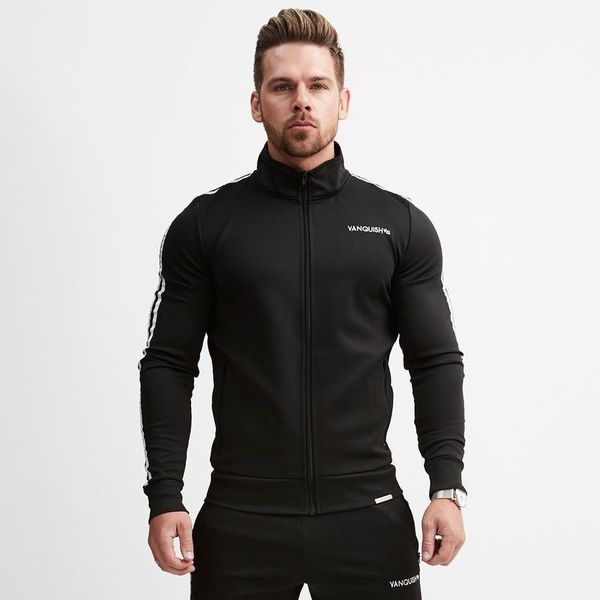 

new fitness stripe coat slim running sports sweater men's sportswear, Gray