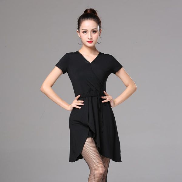

latin dance dress training female modern ballroom performance stage wear, Black;red