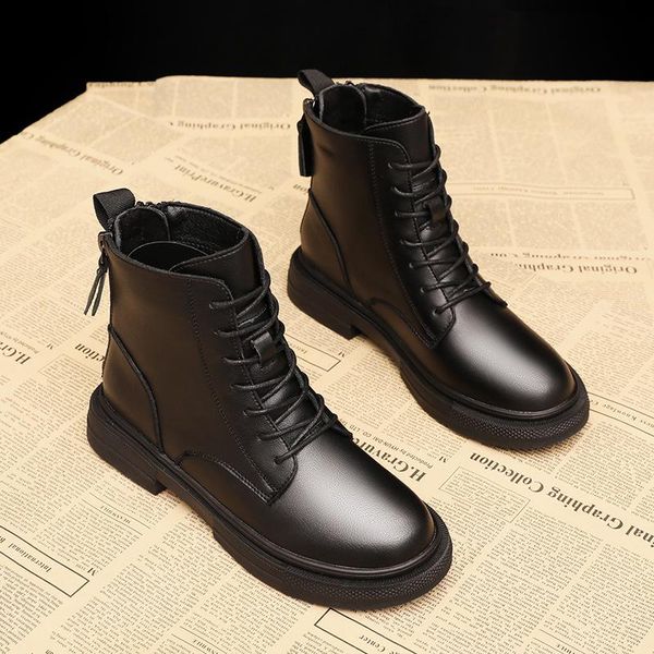 

boots women's riding equestr ladies ankle shoes female punk plus fur warm casual locomotive motorcycle o4-16, Black