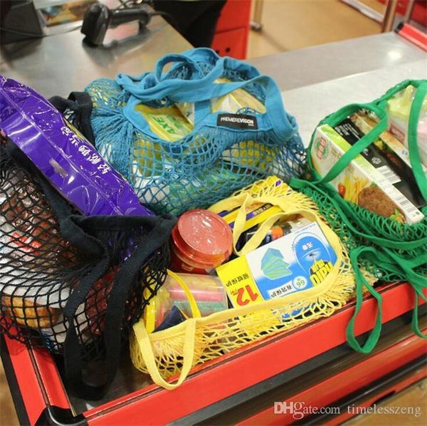 

color grocery bag 14 reusable large size shopping shopper tote mesh net woven cotton bags portable home storagehmnf
