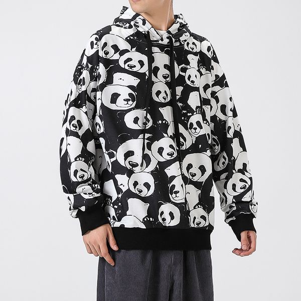 

2021 new japan style casual o-neck spring autumn print hoodie sweatshirt men's thick fleece hip hop high streetwear clothes k07s, Black