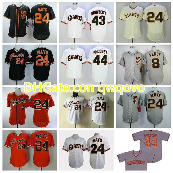 

san francisco baseball jersey 8 hunter pence jersey 24 willie mays 43 dave dravecky 44 willie mccovey pullover vintage 012, Blue;black