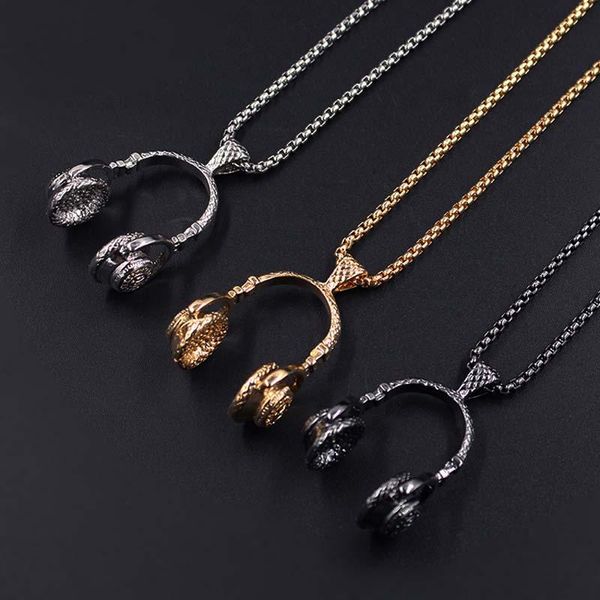 

dj headphone pendant 2021 stainless steel chain men women hip hop jewelry rock headset necklaces music lovers gifts, Silver